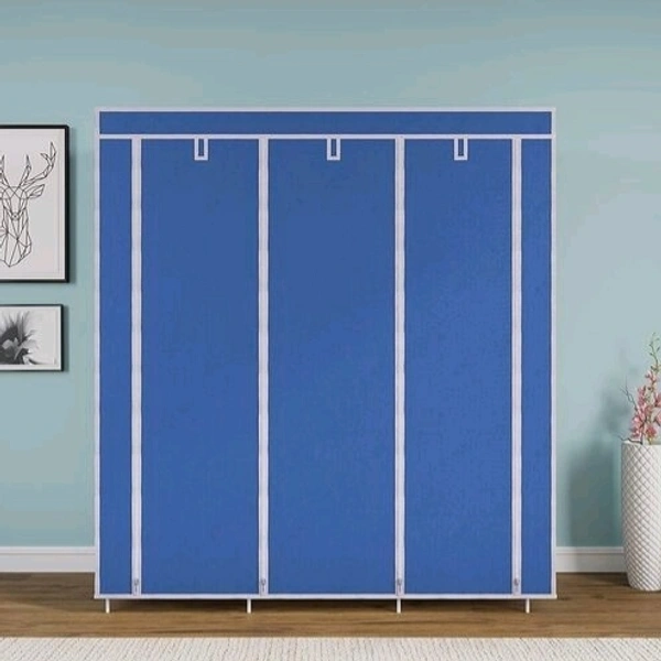 8 Shelf Non Woven Collapsible Wardrobe 3 Doors portable Folding Cabinet - Blue