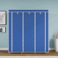 8 Shelf Non Woven Collapsible Wardrobe 3 Doors portable Folding Cabinet - Blue
