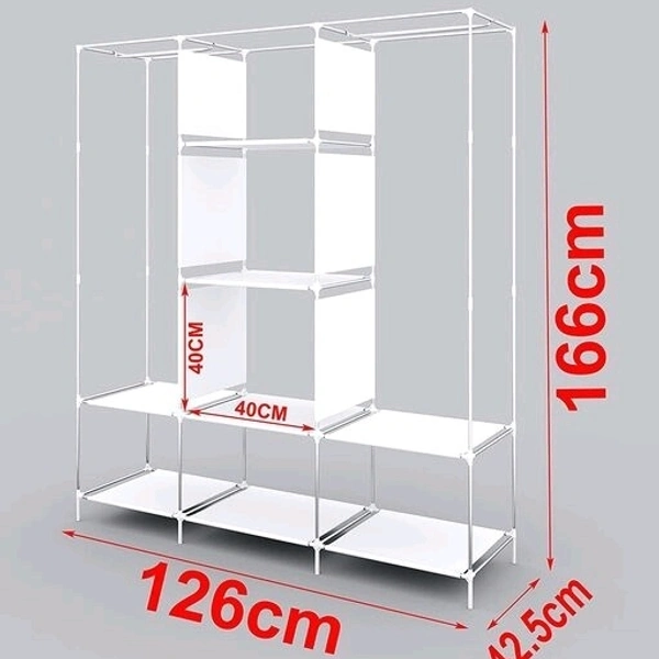 8 Shelf Non Woven Collapsible Wardrobe 3 Doors portable Folding Cabinet - Blue