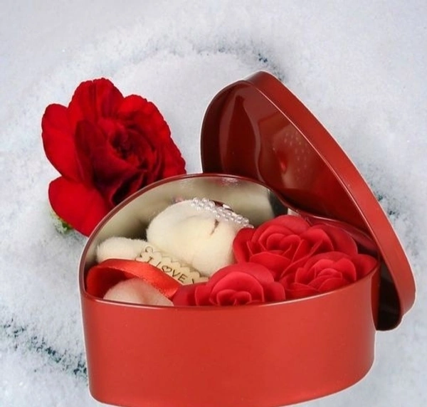 Roses and TeddyBear with Heart Shape Beautiful Box perfect Valentin Gift for His/Her ,Kids, Parents For Everyone - Red Pink