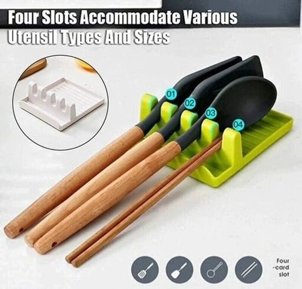 Modern Plastic Spatula / Cutlery holder with 4 slots Spoon Rests Mat Stand Heat Resistant Cooking Spatula Holder Tray