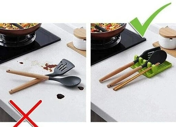 Modern Plastic Spatula / Cutlery holder with 4 slots Spoon Rests Mat Stand Heat Resistant Cooking Spatula Holder Tray