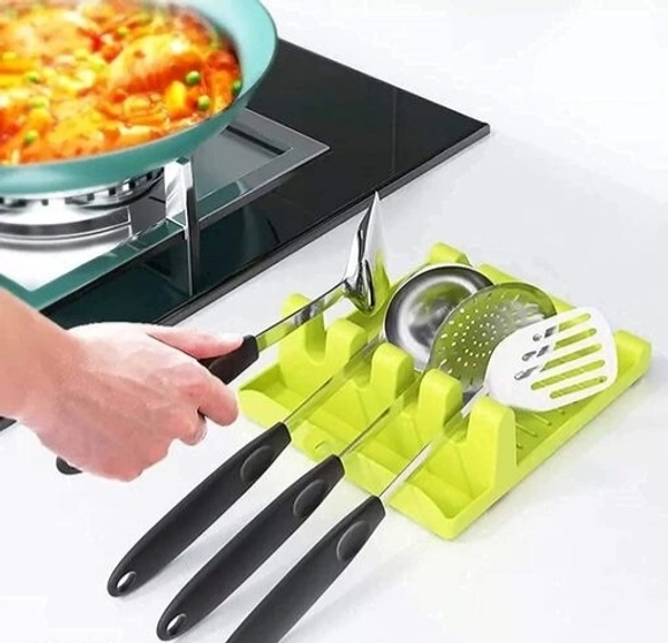 Modern Plastic Spatula / Cutlery holder with 4 slots Spoon Rests Mat Stand Heat Resistant Cooking Spatula Holder Tray
