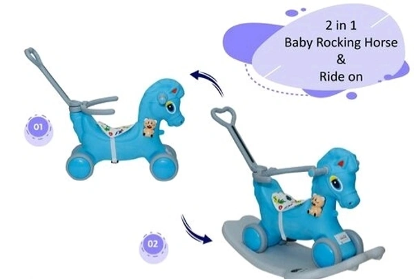2 IN 1 Horse Ride -on Musical Toy Rockers for Kids 1-5 YRS - Blue
