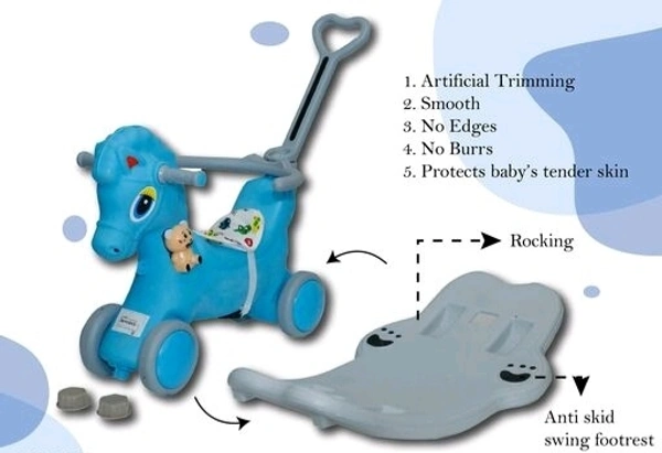2 IN 1 Horse Ride -on Musical Toy Rockers for Kids 1-5 YRS - Blue