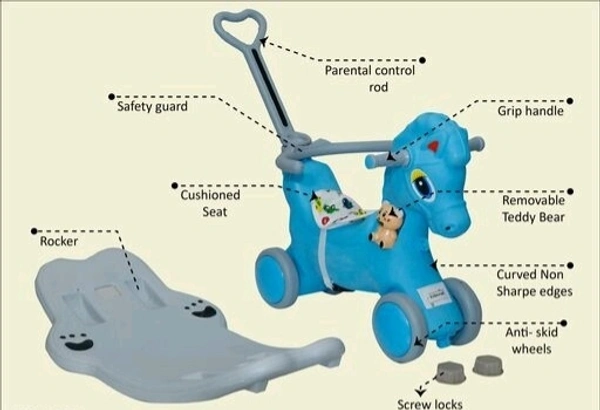 2 IN 1 Horse Ride -on Musical Toy Rockers for Kids 1-5 YRS - Blue