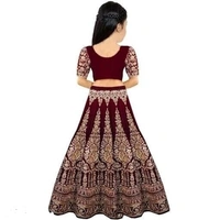 Girls velvet Semistiched Embroidery Lahenga choli FOR Birthdays/ Festivals/Special Occasion - Dark Brown, 6-7Yrs