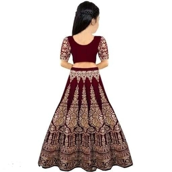 Girls velvet Semistiched Embroidery Lahenga choli FOR Birthdays/ Festivals/Special Occasion - Dark Brown, 11-12Yrs