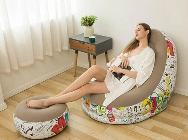 Inflatable Green Sofa lounger Blow up Couch / Air Chair with Foot Stool Furniture for living Room Indoor and Outdoor - Brown