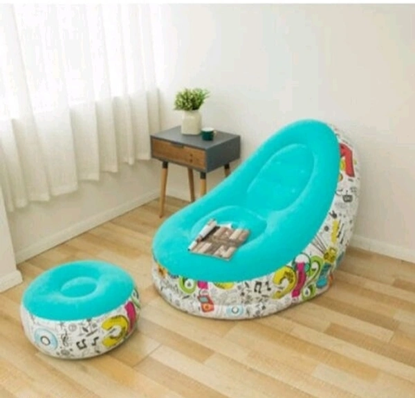 Inflatable Green Sofa lounger Blow up Couch / Air Chair with Foot Stool Furniture for living Room Indoor and Outdoor - Blue