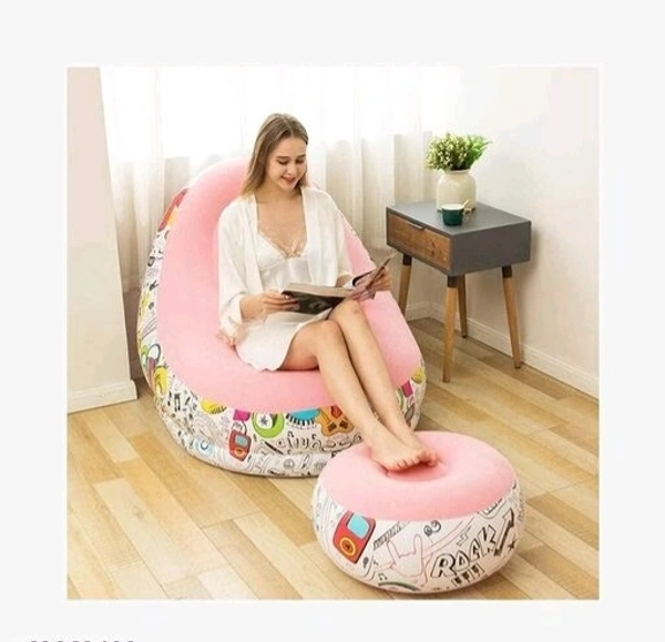 Inflatable Green Sofa lounger Blow up Couch / Air Chair with Foot Stool Furniture for living Room Indoor and Outdoor - Pink