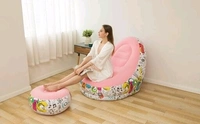 Inflatable Green Sofa lounger Blow up Couch / Air Chair with Foot Stool Furniture for living Room Indoor and Outdoor - Pink