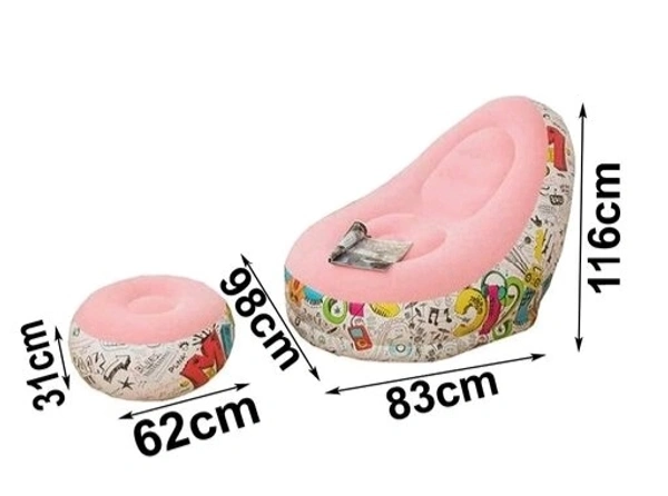 Inflatable Green Sofa lounger Blow up Couch / Air Chair with Foot Stool Furniture for living Room Indoor and Outdoor - Pink