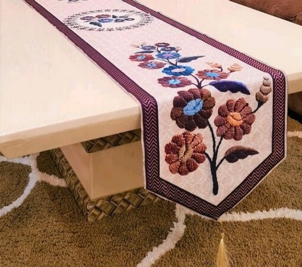 Cotton Floral Embroidery Table Runner - Elegance for Every Occasion - Brown