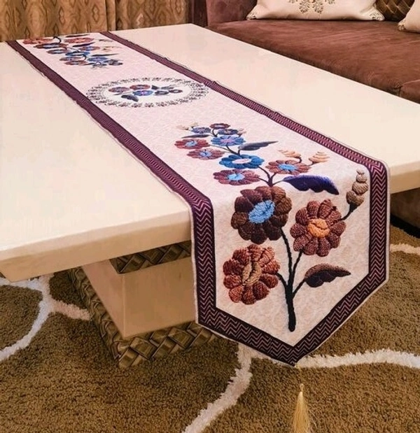 Cotton Floral Embroidery Table Runner - Elegance for Every Occasion - Brown