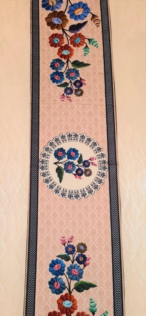 Cotton Floral Embroidery Table Runner - Elegance for Every Occasion - Brown