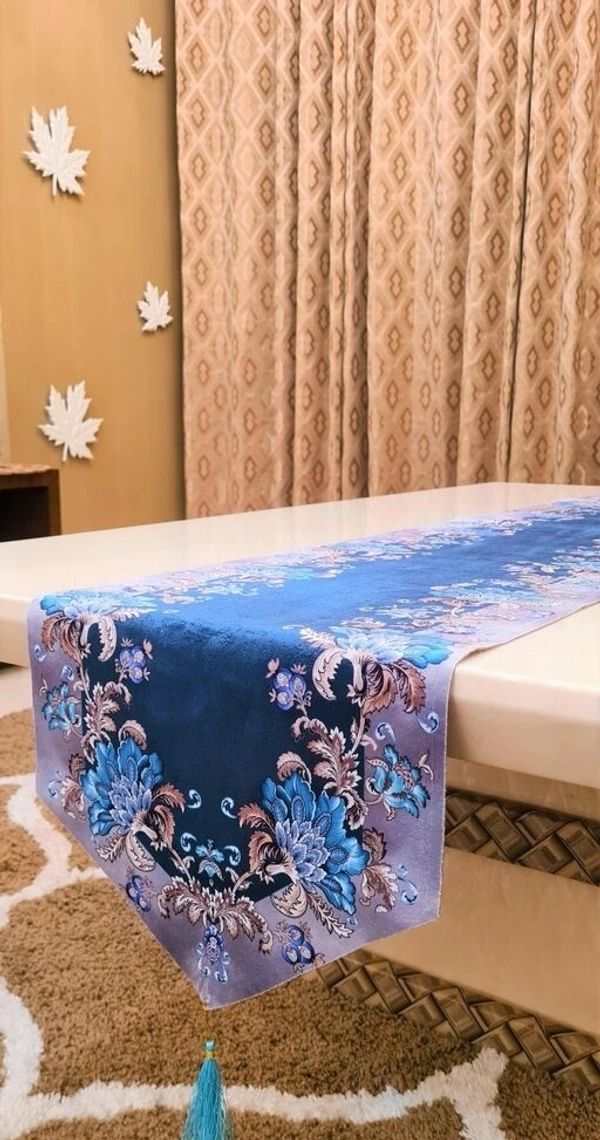Groki Cotton table Runner ( Brown_16*72 Inch ) - Blue