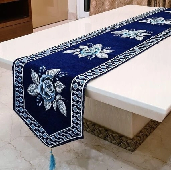 Groki Cotton Embrodiery Designer Table Runner for Party /Wedding /Hotel and for all Purpose Size (16X 72Inch) - Navy Blue