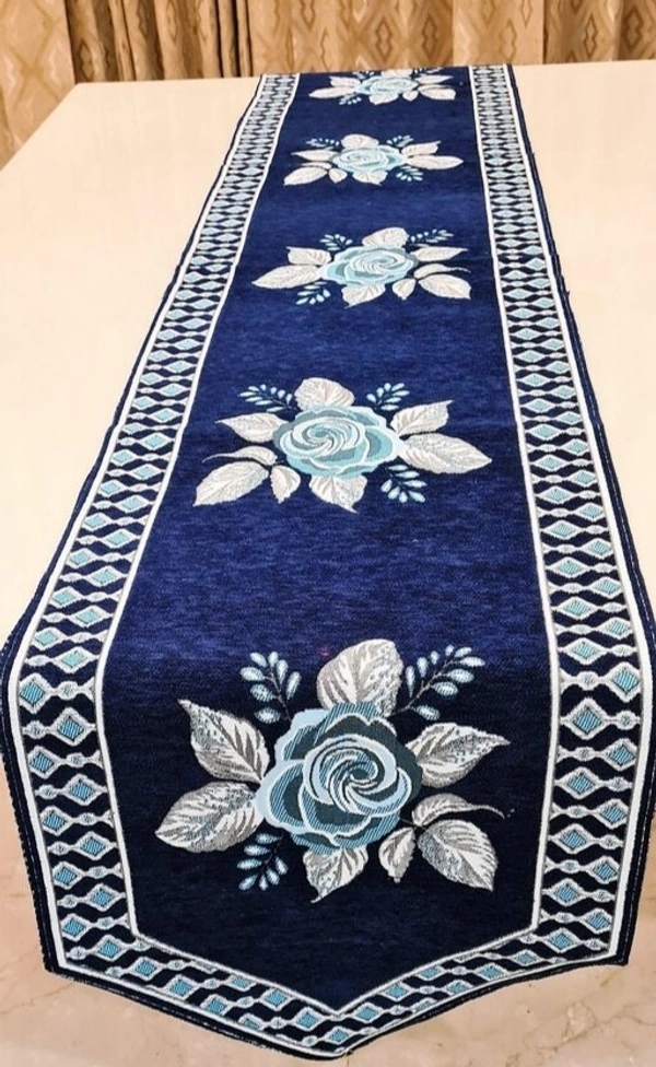 Groki Cotton Embrodiery Designer Table Runner for Party /Wedding /Hotel and for all Purpose Size (16X 72Inch) - Navy Blue