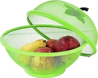 Apple Shape Fruits Bowl Basket with lid- Fly Proof Vegetable Strainer and Countertop Storage - Red