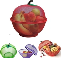 Apple Shape Fruits Bowl Basket with lid- Fly Proof Vegetable Strainer and Countertop Storage - Red