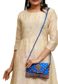 Handmade Cotton Ethnic Rajasthani Style Embroidery Bags Clutch with sling purse for ladies/Women/Girls - Black