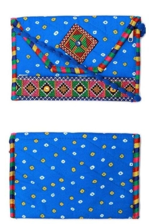 Handmade Cotton Ethnic Rajasthani Style Embroidery Bags Clutch with sling purse for ladies/Women/Girls - Black