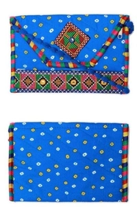 Handmade Cotton Ethnic Rajasthani Style Embroidery Bags Clutch with sling purse for ladies/Women/Girls - Black