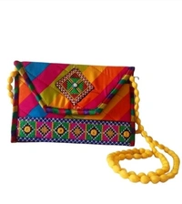 Handmade Cotton Ethnic Rajasthani Style Embroidery Bags Clutch with sling purse for ladies/Women/Girls - Black