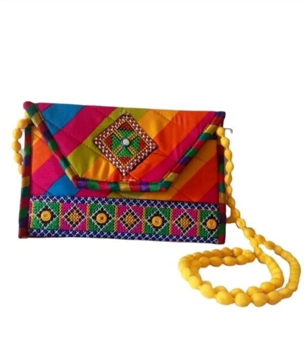 Handmade Cotton Ethnic Rajasthani Style Embroidery Bags Clutch with sling purse for ladies/Women/Girls - Black