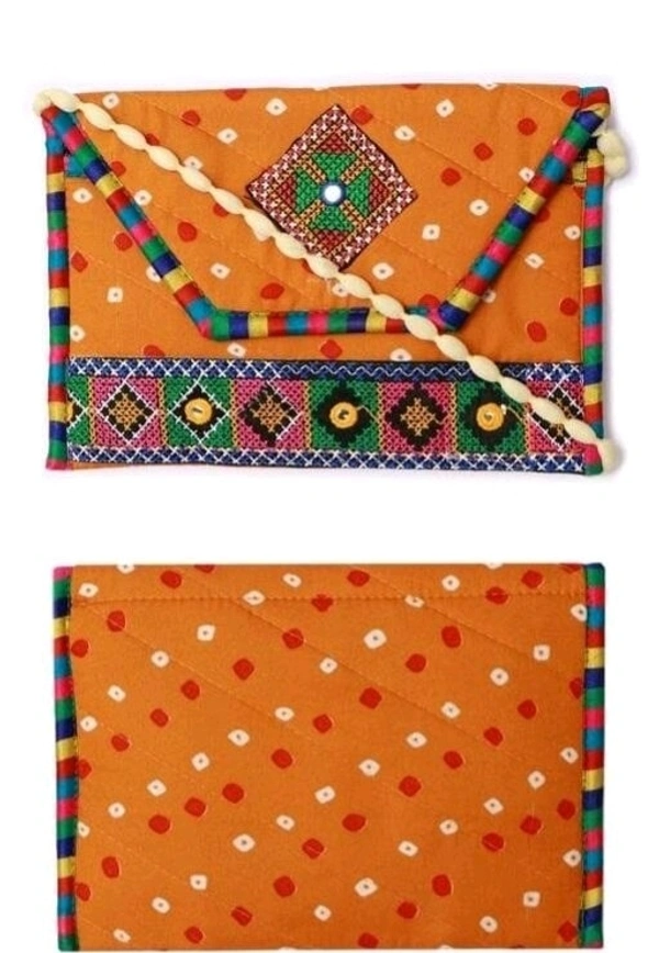 Handmade Cotton Ethnic Rajasthani Style Embroidery Bags Clutch with sling purse for ladies/Women/Girls - Orange