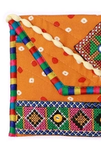 Handmade Cotton Ethnic Rajasthani Style Embroidery Bags Clutch with sling purse for ladies/Women/Girls - Orange