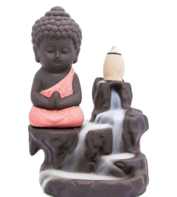 Lord Ganesha Sitting mediating beside waterfall With scented smoke incense perfect for Pooja house /House Warming Gift - Pink Buddh
