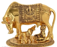 Silver plated kamdenu cow Statu Calf along with Balkrishana - Gray