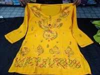 Stylish Lucknowi Chikankari Handwork multithread Rayon Short Kurti For ladies Women - Wild Watermelon