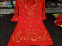 Stylish Lucknowi Chikankari Handwork multithread Rayon Short Kurti For ladies Women - Wild Watermelon