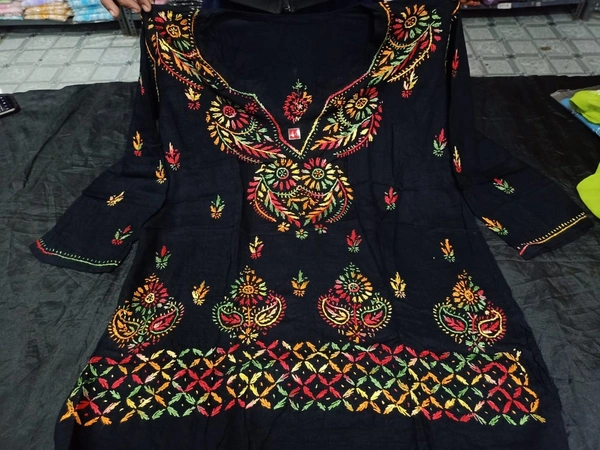 Stylish Lucknowi Chikankari Handwork multithread Rayon Short Kurti For ladies Women - Wild Watermelon