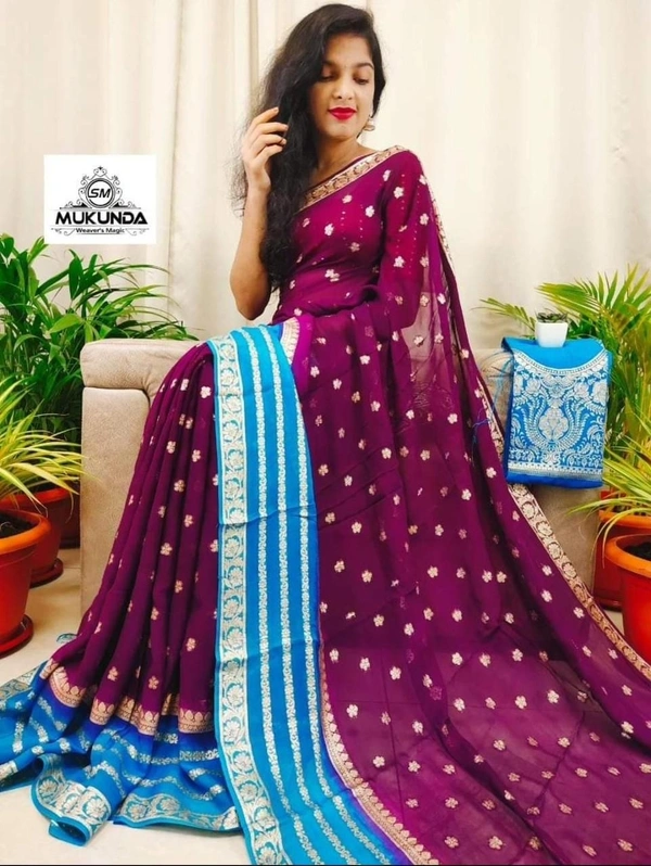 latest Pure Viscose Georgette Jacquard Saree With blouse perfect for Wedding & Function
