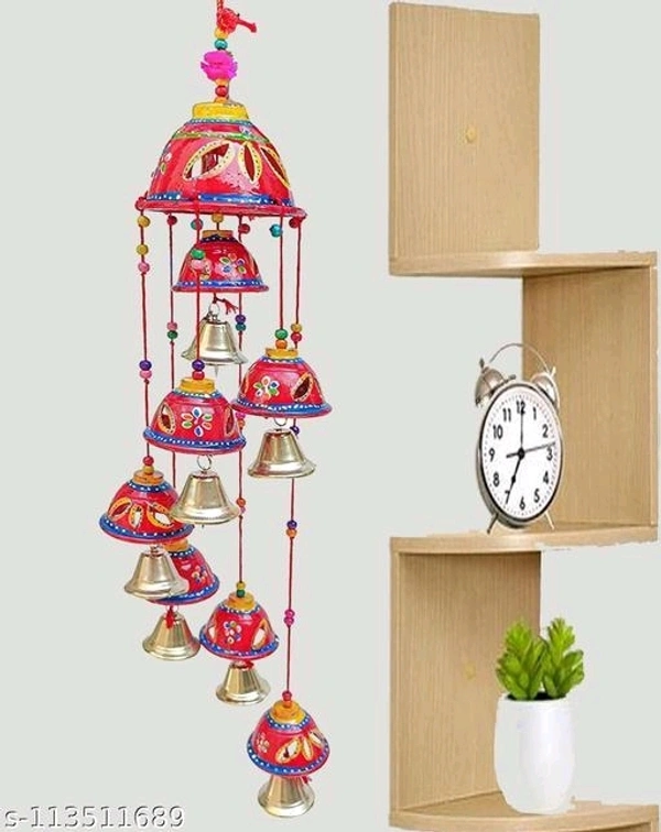 Handcrafted Rajasthani Wooden Wind Chimes With 7 Metal  Bells For Indoor and Outdoor Hanging - Cornflower Blue