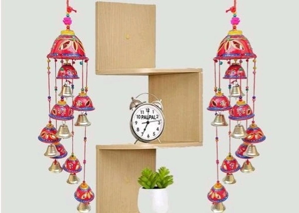 Handcrafted Rajasthani Wooden Wind Chimes With 7 Metal  Bells For Indoor and Outdoor Hanging - Cornflower Blue