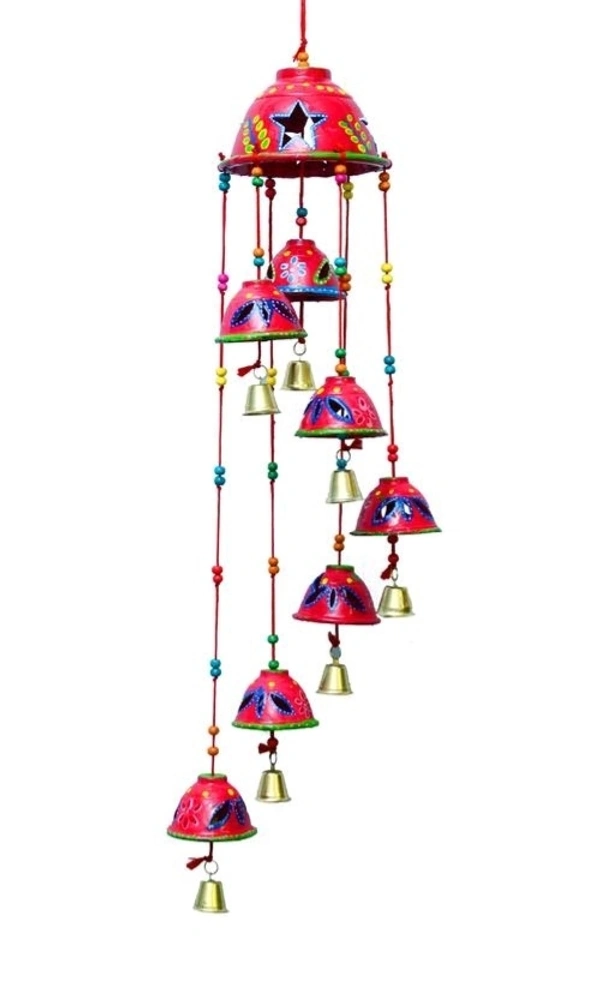 Handcrafted Rajasthani Wooden Wind Chimes With 7 Metal  Bells For Indoor and Outdoor Hanging - Cornflower Blue