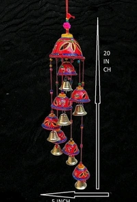 Handcrafted Rajasthani Wooden Wind Chimes With 7 Metal  Bells For Indoor and Outdoor Hanging - Cornflower Blue