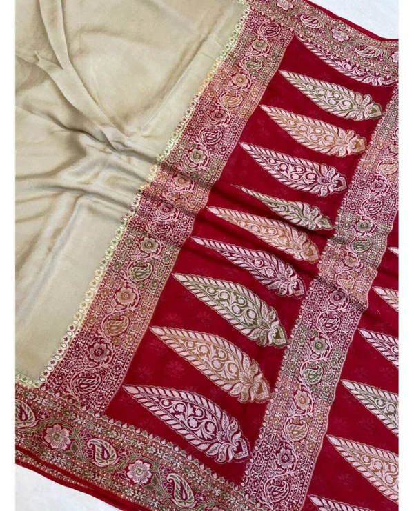 Alim Present Handwoven Banarsi Dyeable Katan Silk Saree For Festive & Wedding Season