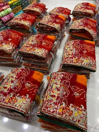 SB Fashion Presents Heavy Pedding Bandhani Print With Multi Coding Lace Diamond Work All Over Saree For Partywear /Festival /Special Occasion