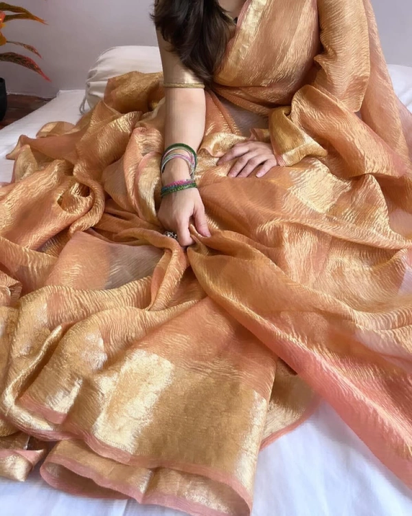 Hand Woven BANARSI Gold Crush TISSUE Silk Saree