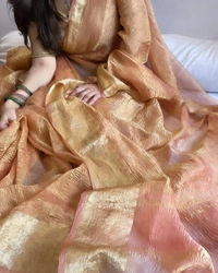Hand Woven BANARSI Gold Crush TISSUE Silk Saree