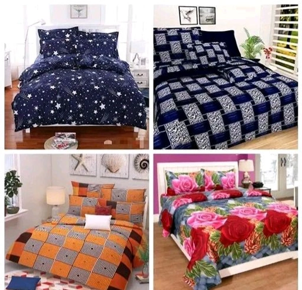 Combo Of 4 Double Bed King Size 90*90 Polycotton Bedsheet With 8 Pillows Cover For Any Occasion - Floral With Geomatric