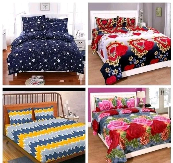 Combo Of 4 Double Bed King Size 90*90 Polycotton Bedsheet With 8 Pillows Cover For Any Occasion - Floral With Geomatric