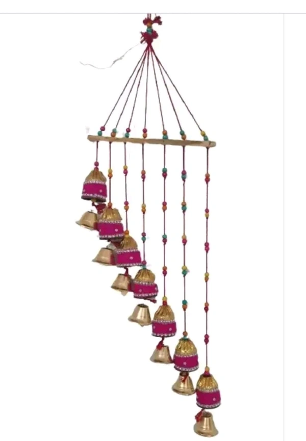 1 Pcs Handmade Orange Colour 7 Bells Woollen Wall Hanging WindChimes For Home Decor Living Room , Balcony, Entrance Religious Festival Gift Ideas || - Wood, Pack of 1, 10g