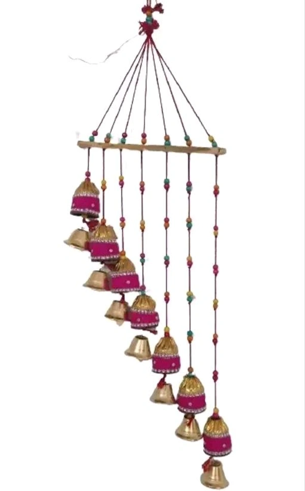 1 Pcs Handmade Orange Colour 7 Bells Woollen Wall Hanging WindChimes For Home Decor Living Room , Balcony, Entrance Religious Festival Gift Ideas || - Wood, Pack of 1, 10g